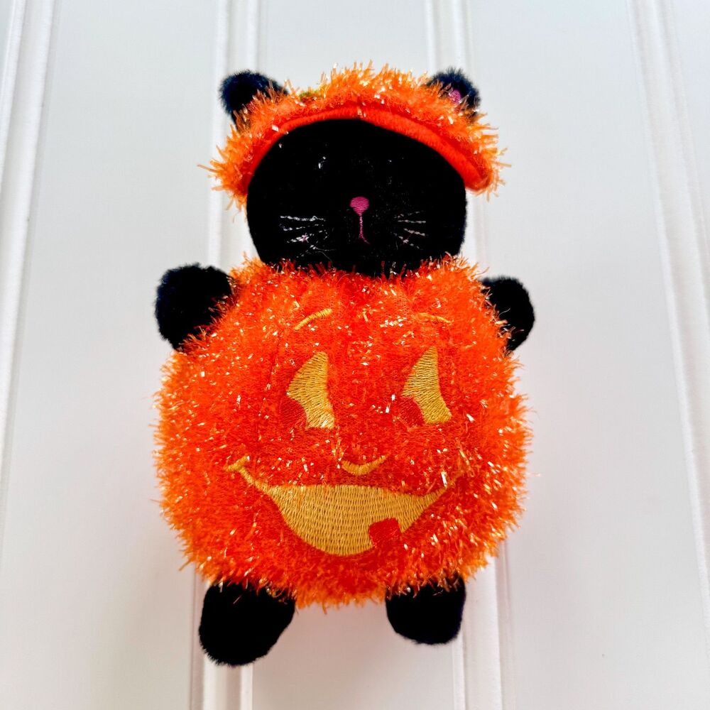 Bath & Body Works Black Orange Halloween Cat Plush Toy | Vintage Stuffed Animal